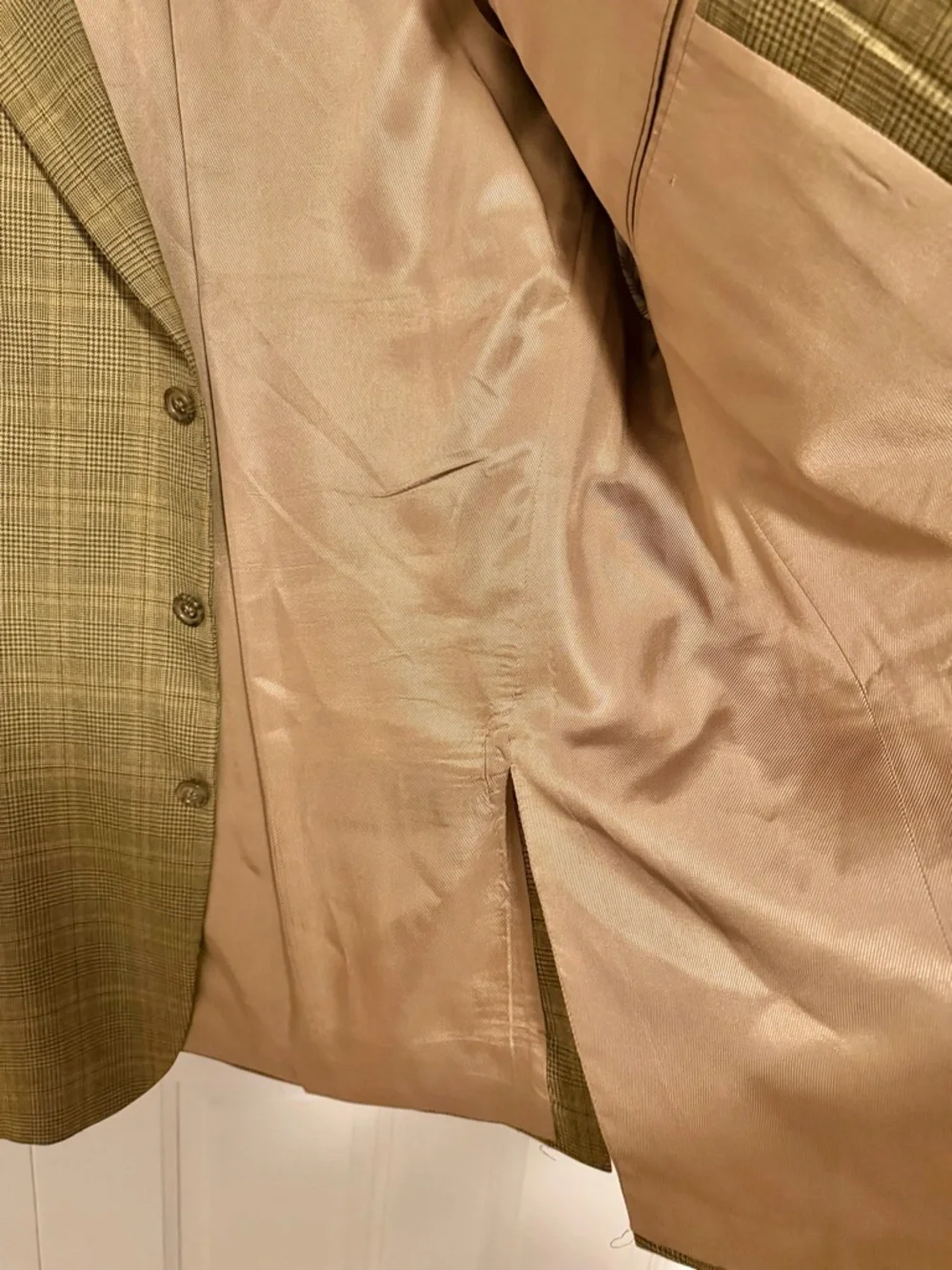 Burberry Bond Street Wool Blazer 44R Tan Plaid Houndstooth Sport Coat USA